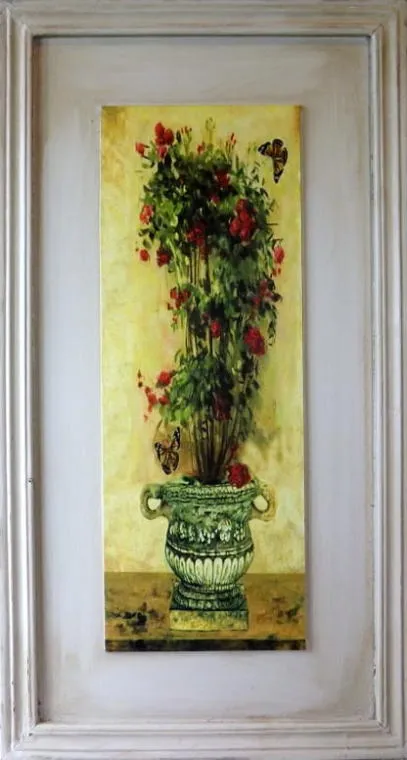 Kompozycja Kwiatów W Donicy 2 Z Efektem Postarzania, Obraz 30 x 56 cm - Część 1 Z 2 W Serii