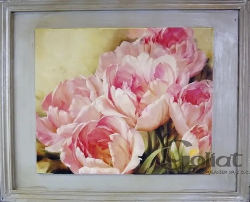 Postarzany Obraz Tulipanów W Jasno-Różowym Odcieniu 46x56 cm - Prawe