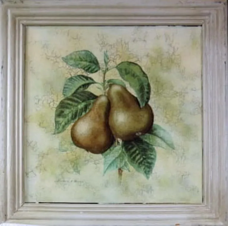 Postarzany Obraz Przedstawiający Gruszkę Na Gałązce 41 x 41 cm