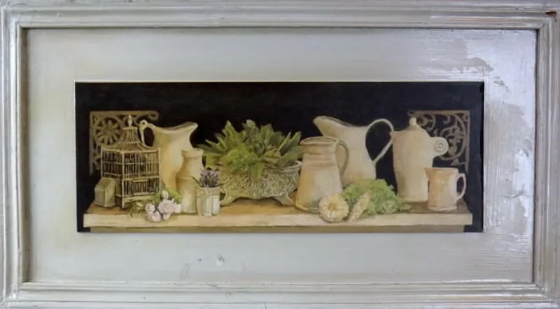 Postarzany Obraz Z Dzbankami Na Czarnym Tle 30 x 56 cm - Część Serii