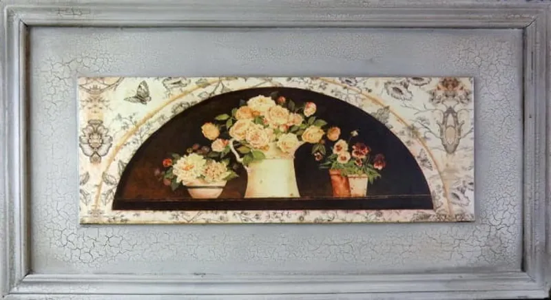 Postarzany Obraz Z Różami W Dzbanku 30 x 56 cm - Część Serii