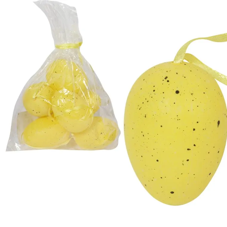 Jajka Plastikowe Nakrapiane Zawieszki Zestaw 6 Sztuk 6cm - Żółte