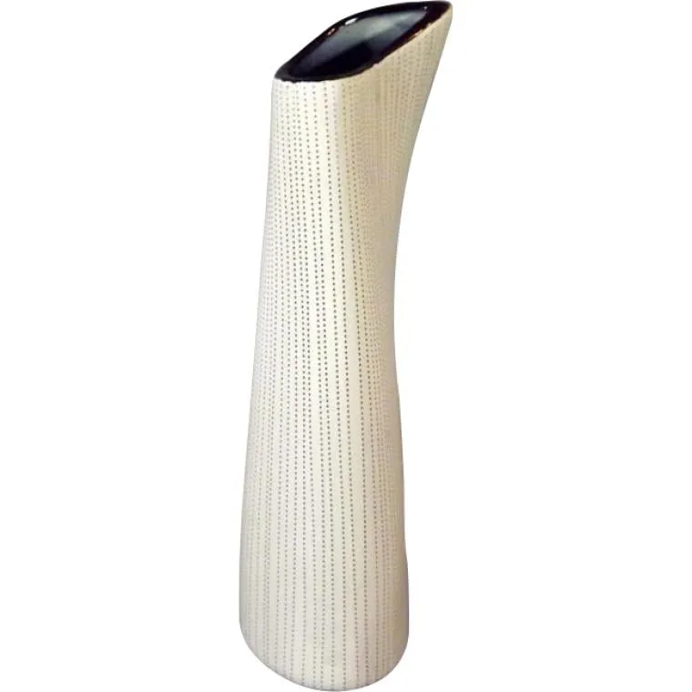 Wazon Ceramiczny W Kolorze Beżowym Z Brązowym Obrzeżem 12.8x5 X30.2 cm