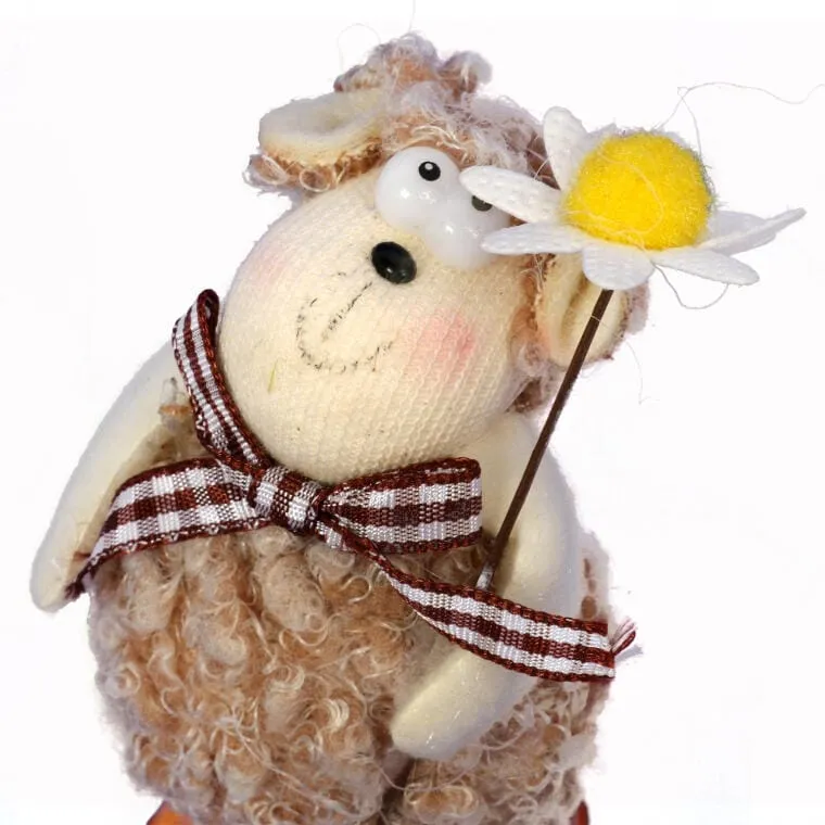 Figurka Wielkanocna Baranek Symboliczny Z Kwiatkiem, 10cm, Kolor - Brązowy