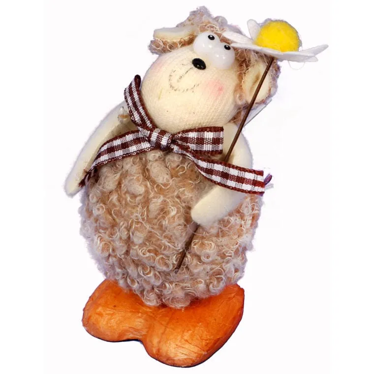 Figurka Wielkanocna Baranek Symboliczny Z Kwiatkiem, 10cm, Kolor - Brązowy