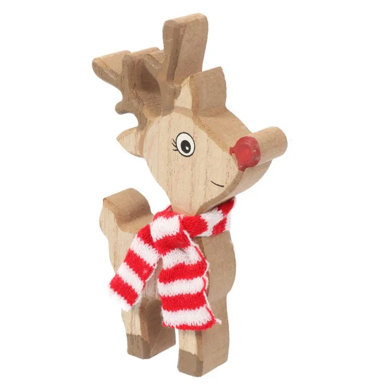Drewniana Figurka Świątecznego Renifera W Szaliku 15 cm