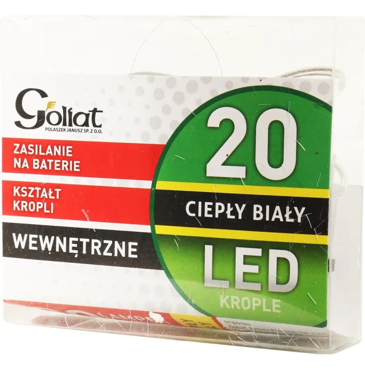 Lampki LED W Kształcie Łezek Na Elastycznym Druciku - Ciepłe Światło Białe, Zasilane Na Baterie