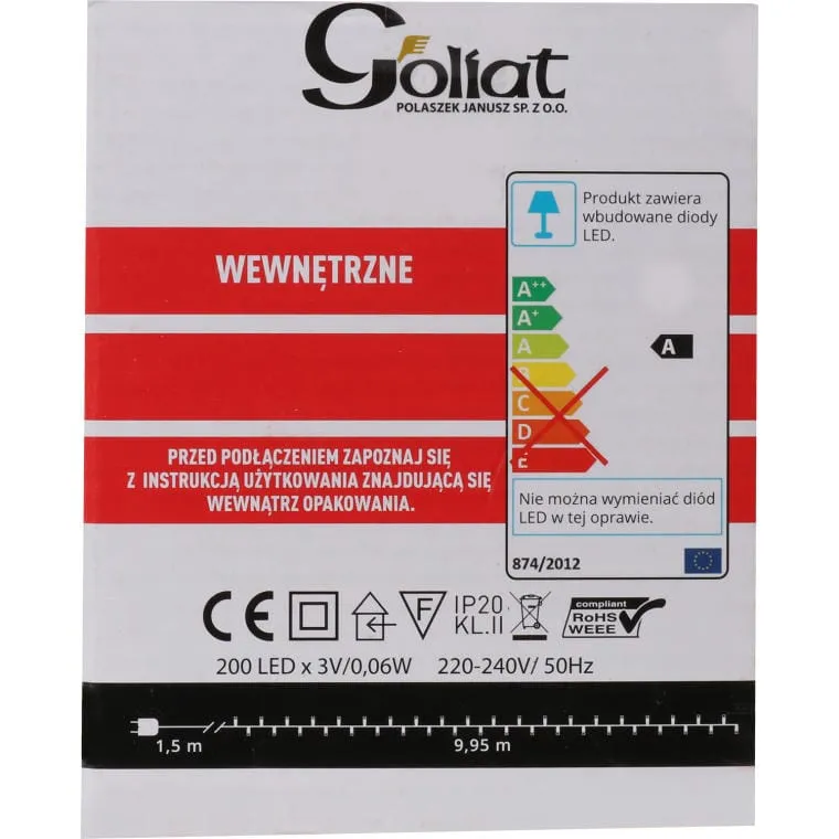 Lampki Choinkowe 200 LED Zimny Wewnętrzne Sznur - Biały