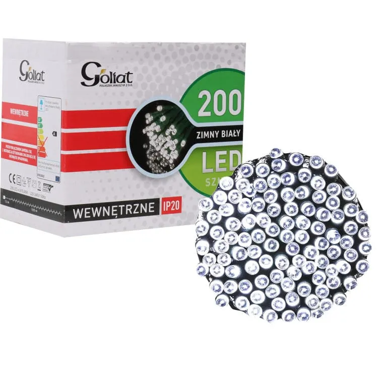 Lampki Choinkowe 200 LED Zimny Wewnętrzne Sznur - Biały