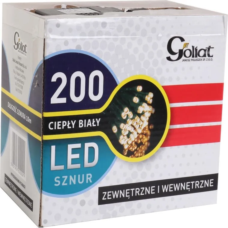 Zewnętrzne I Wewnętrzne Oświetlenie Choinkowe 200 LED, Ciepły Biały, IP44, Długość Przewodu 10 m