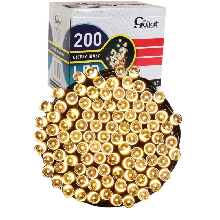 Zewnętrzne I Wewnętrzne Oświetlenie Choinkowe 200 LED, Ciepły Biały, IP44, Długość Przewodu 10 m