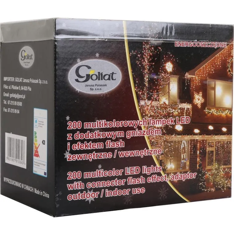 Lampki Choinkowe 200 LED Sznur Multikolor Z Gniazdem I Flash