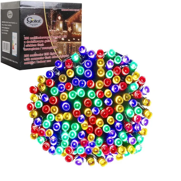Lampki Choinkowe 200 LED Sznur Multikolor Z Gniazdem I Flash