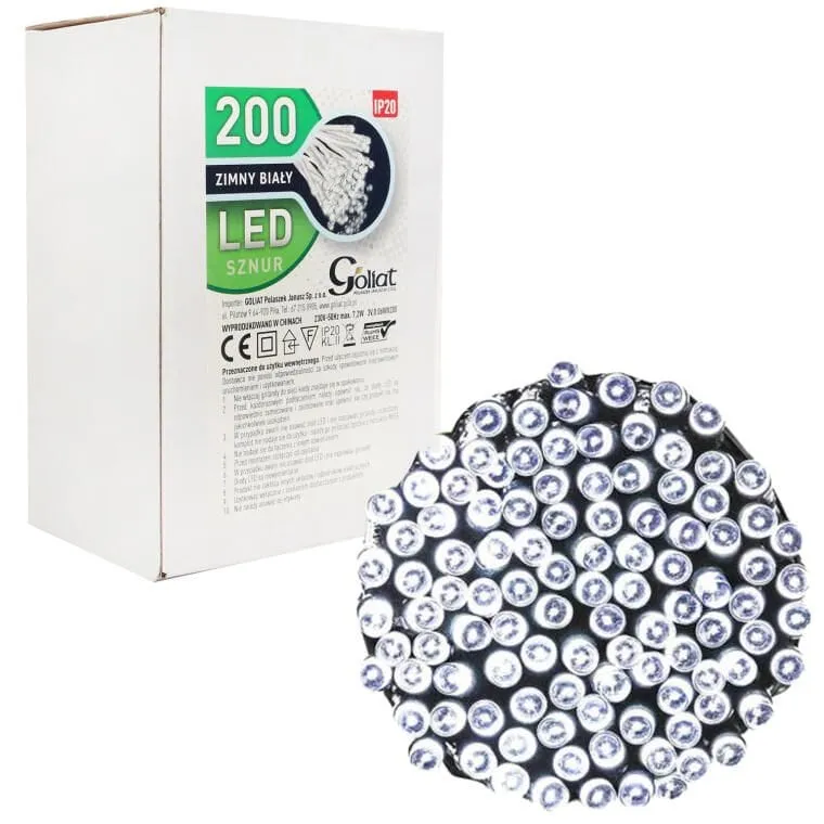 Lampki Choinkowe 200 LED Zimny Biały Wewnętrzne Biały Kabel (Białe Opakowanie)