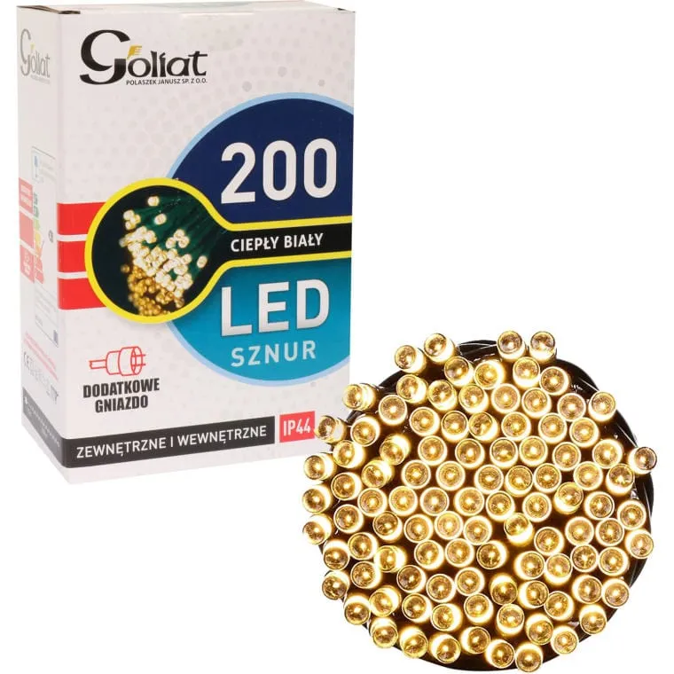 Lampki Choinkowe Na Zewnątrz 200 LED Z Dodatkowym Gniazdem, Kolor Ciepły Biały, Zasilanie Sieciowe, 995cm