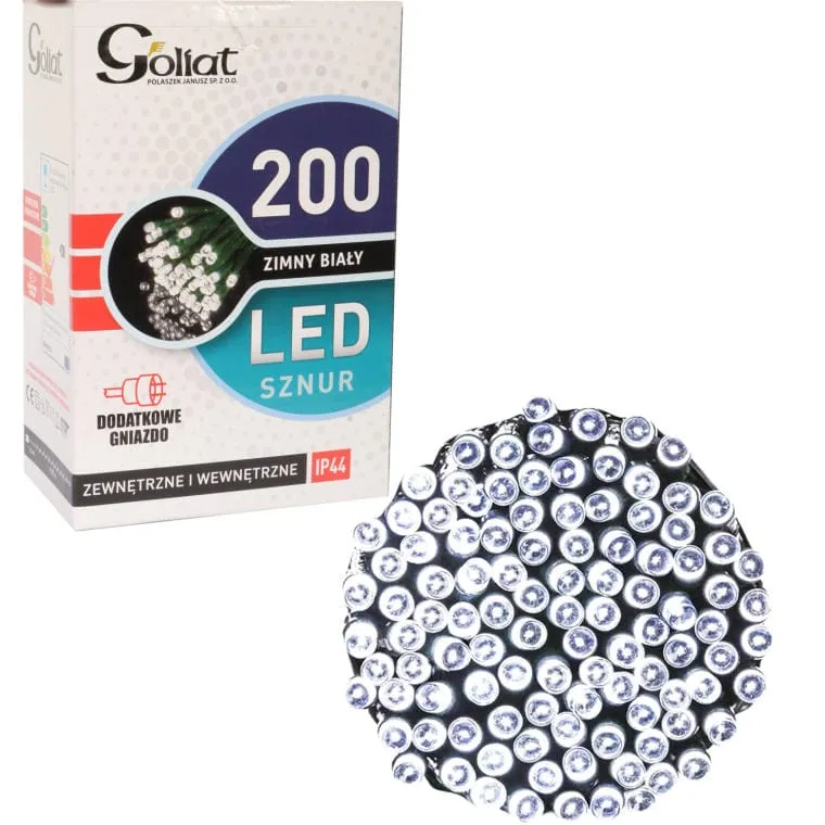 Lampki Choinkowe Na Zewnątrz 200 LED, Zimny Biały, Z Dodatkowym Gniazdem, Zasilanie Sieciowe, 995 cm