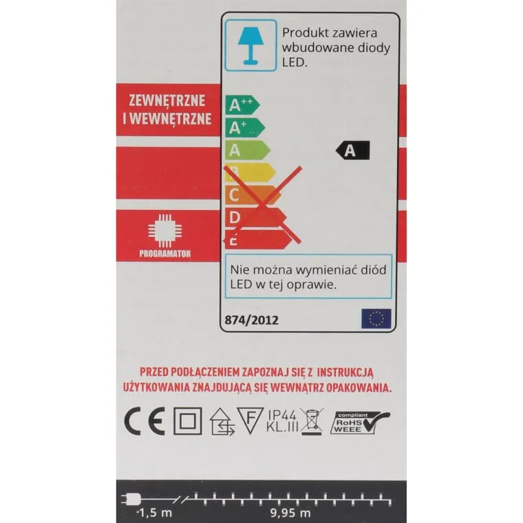 Lampki Choinkowe 200 LED Z 8 Funkcyjnym Programatorem Kolor Ciepły Zewnętrzne - Biały