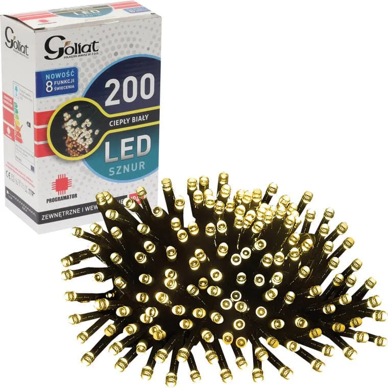 Lampki Choinkowe 200 LED Z 8 Funkcyjnym Programatorem Kolor Ciepły Zewnętrzne - Biały