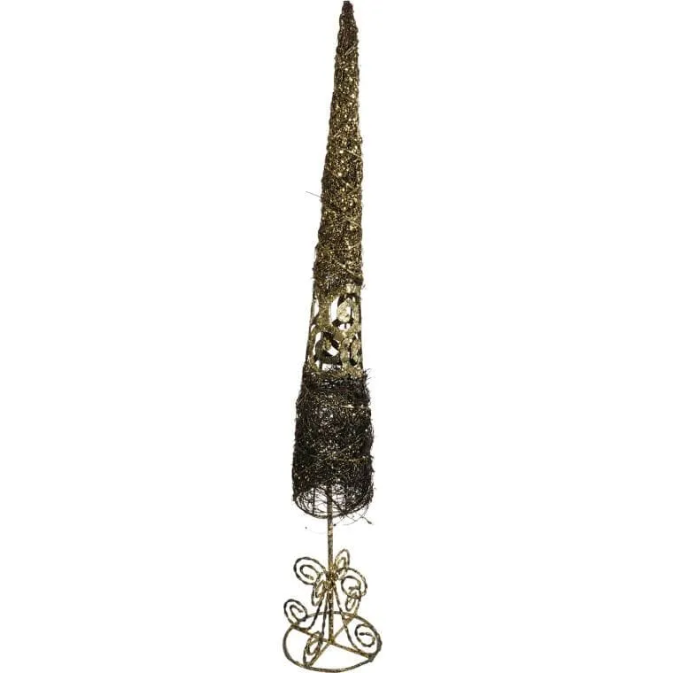 Choinka Stożkowa Z Rattanu I Metalu 80cm - Brązowo-Złota Dekoracja Świąteczna