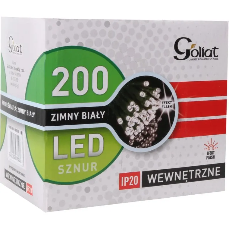 Energooszczędne Lampki Choinkowe LED 200szt. Zimny Z Efektem Flash, Użytek Wewnętrzny, Długość 11,5m, IP44 - Biały