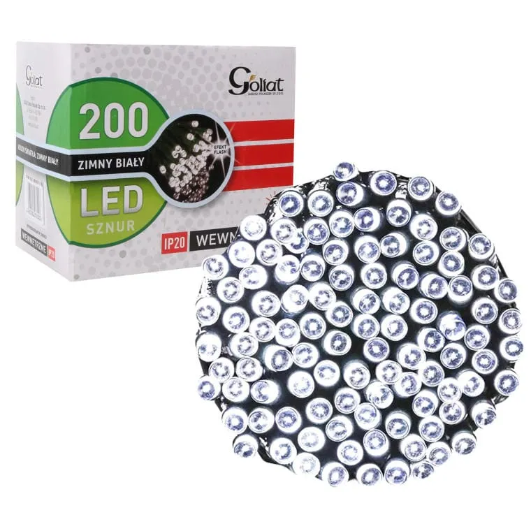 Energooszczędne Lampki Choinkowe LED 200szt. Zimny Z Efektem Flash, Użytek Wewnętrzny, Długość 11,5m, IP44 - Biały
