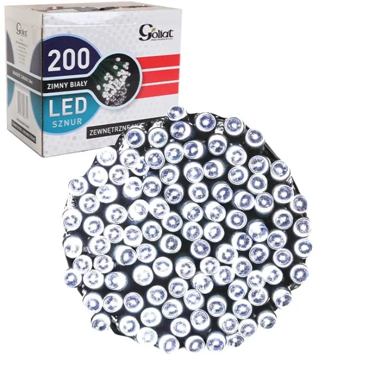 Lampki Choinkowe LED 200szt Zimny Biały - Zewnętrzne I Wewnętrzne, Długość Sznura 10m