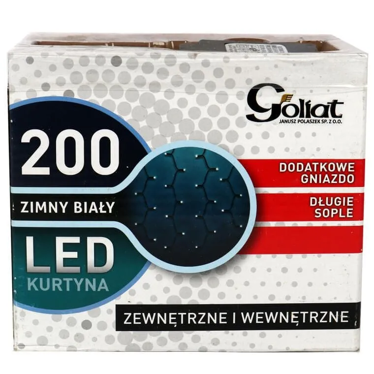 Kurtyna Świetlna LED 200 Białych Lampek Z Dodatkowym Gniazdem, Do Użytku Wewnętrznego I Zewnętrznego, 3MX1M