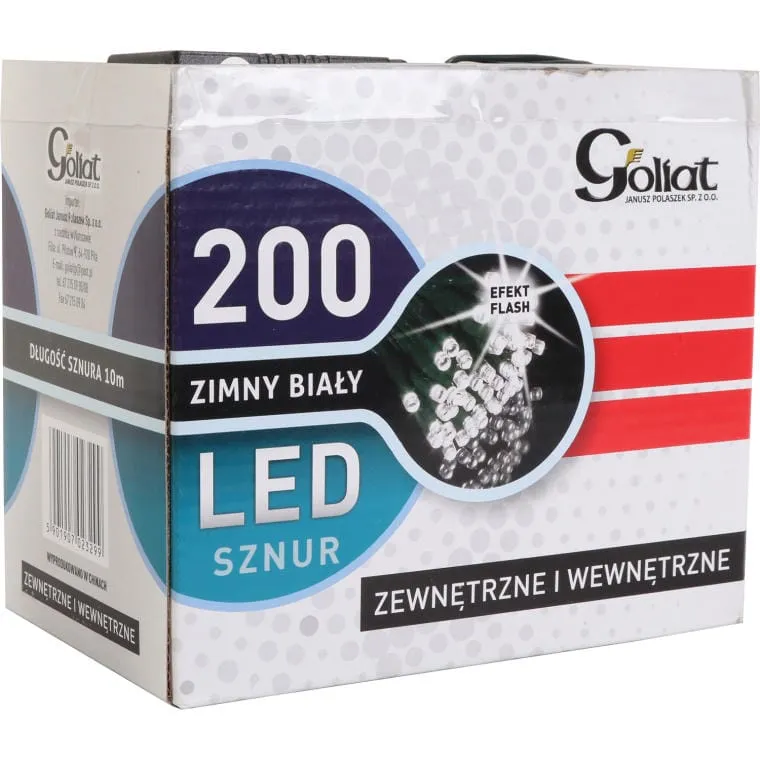 Zewnętrzne I Wewnętrzne Lampeczki Choinkowe 200 LED Z Efektem Flash, Kolor Zimny Biały, Zasilanie Sieciowe, IP44, Długość 10m