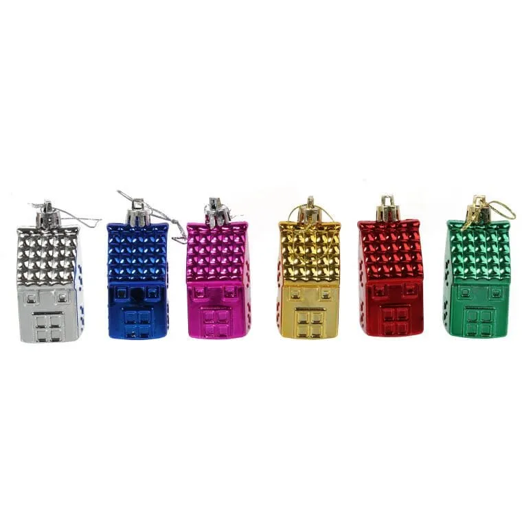 Komplet 6 Bombek Plastikowych W Kształcie Domków 6 cm