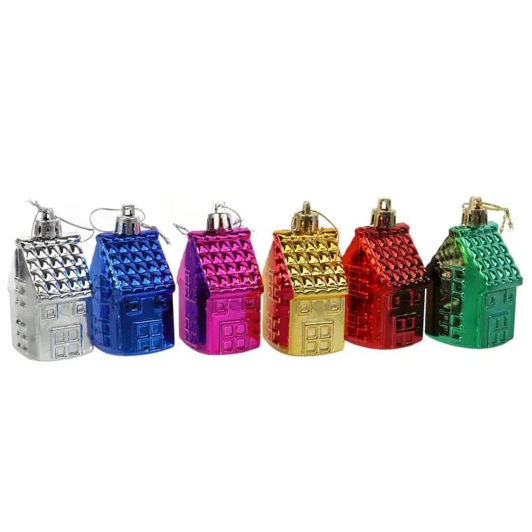 Komplet 6 Bombek Plastikowych W Kształcie Domków 6 cm