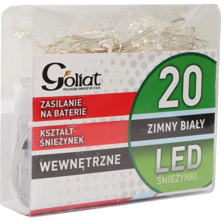 Lampki Choinkowe LED W Kształcie Śnieżynki Na Druciku, Zasilane Bateriami, Kolor Zimny - Biały