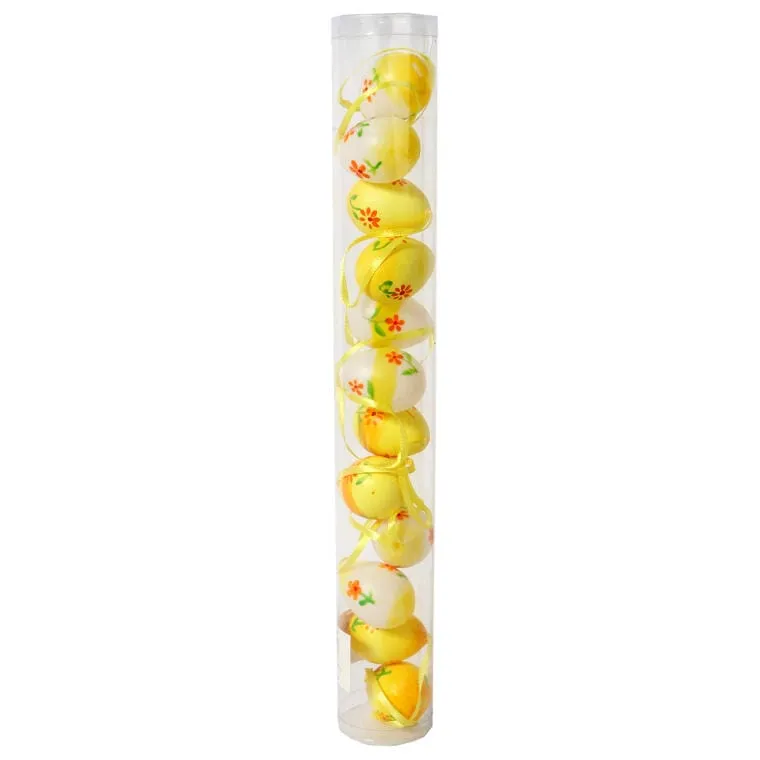 Zestaw 12 Plastikowych Jajek Wielkanocnych Do Zawieszenia - Żółte, 4 cm