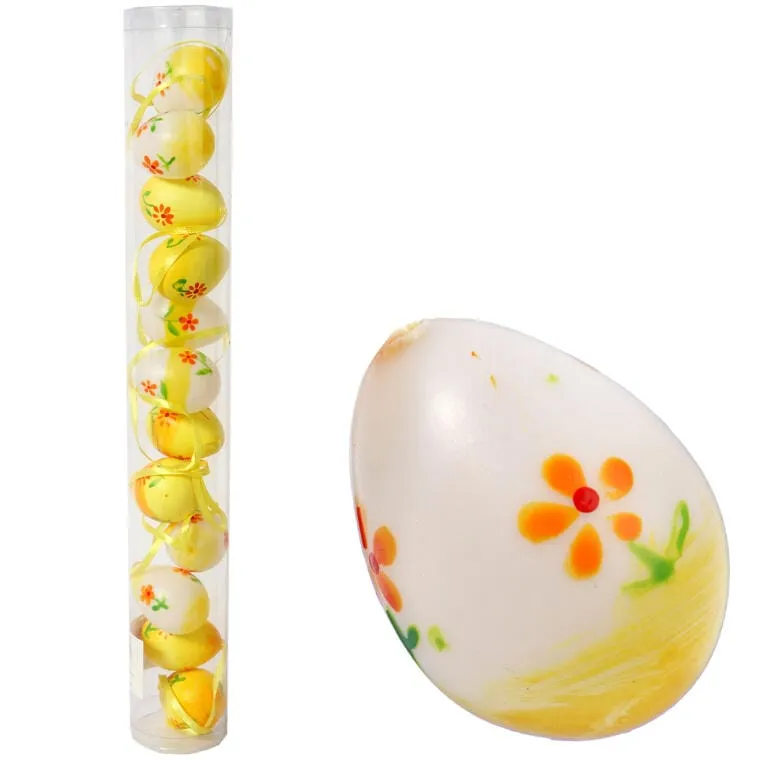 Zestaw 12 Plastikowych Jajek Wielkanocnych Do Zawieszenia - Żółte, 4 cm