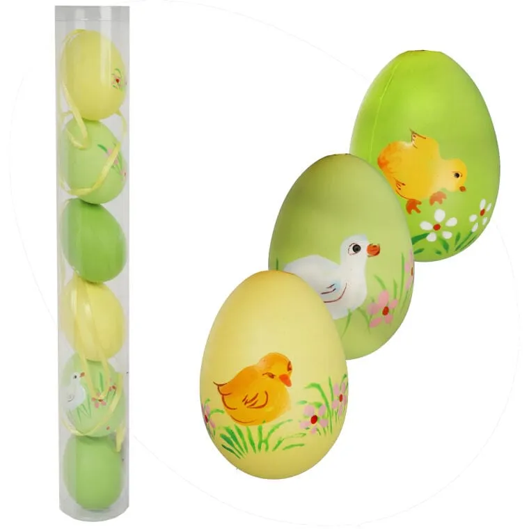Jajka Plastikowe Zawieszki Zestaw 6 Sztuk 6cm Żółto Zielone
