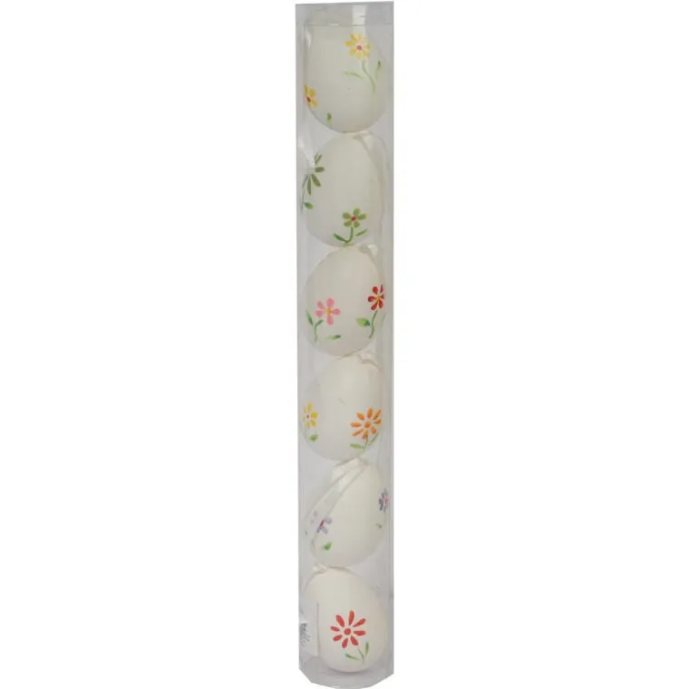 Zestaw Białych, Plastikowych Jajek Wielkanocnych Do Zawieszenia - 6 Sztuk, 6 cm