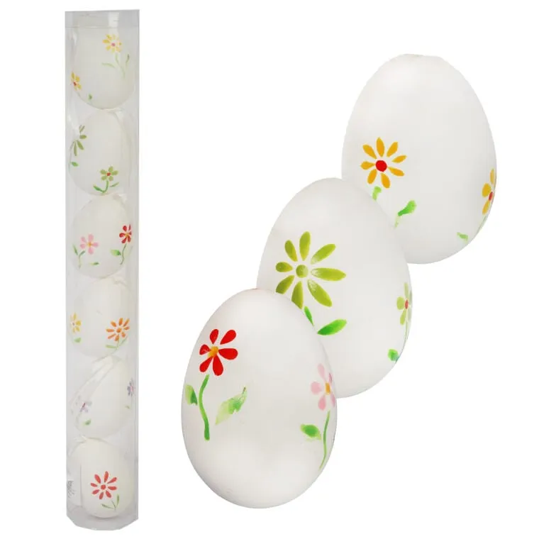 Zestaw Białych, Plastikowych Jajek Wielkanocnych Do Zawieszenia - 6 Sztuk, 6 cm
