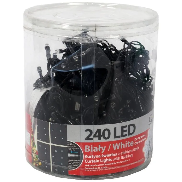 Kurtyna 240 Lampek LED Z Efektem Flash I Dodatkowym Gniazdem - Biała