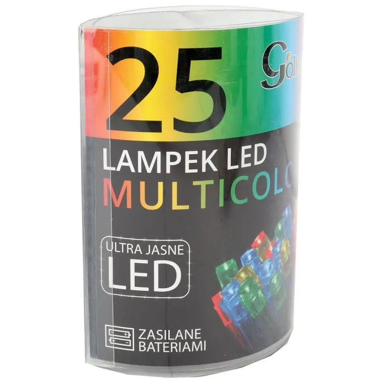 Lampki Choinkowe LED Multikolor Na Baterie - 25 Sztuk, Do Użytku Wewnętrznego