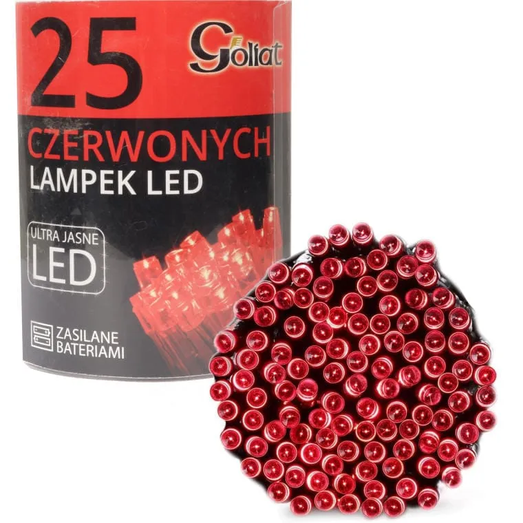 Lampki Choinkowe 25 LED Na Baterie - Czerwone