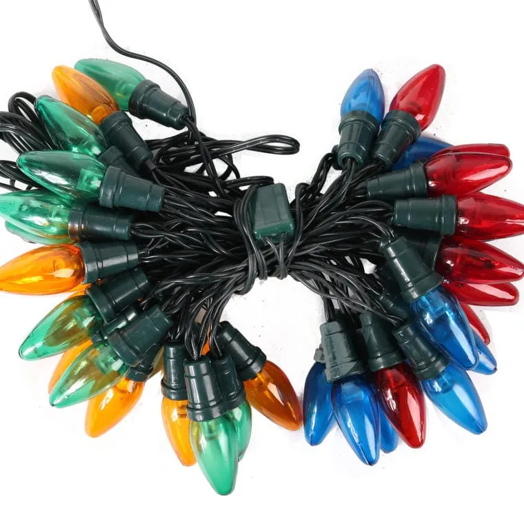 Lampki Choinkowe JUMBO Multikolor W Kształcie Świeczek, 40 Sztuk, Kabel, 8.9m, 220V-240V Do Użytku Wewnętrznego - Zielony