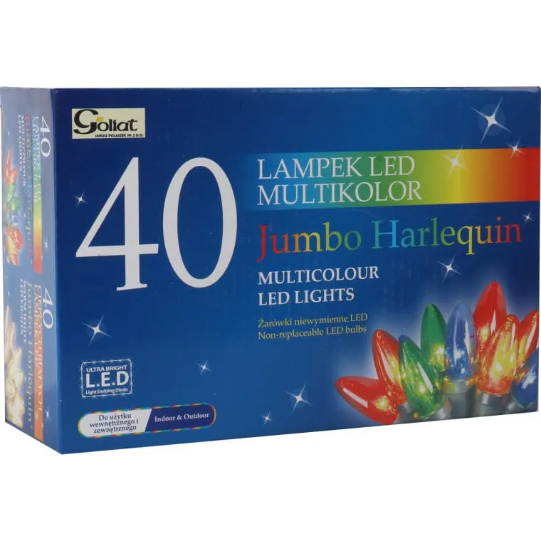 Lampki Choinkowe JUMBO Multikolor W Kształcie Świeczek, 40 Sztuk, Kabel, 8.9m, 220V-240V Do Użytku Wewnętrznego - Zielony