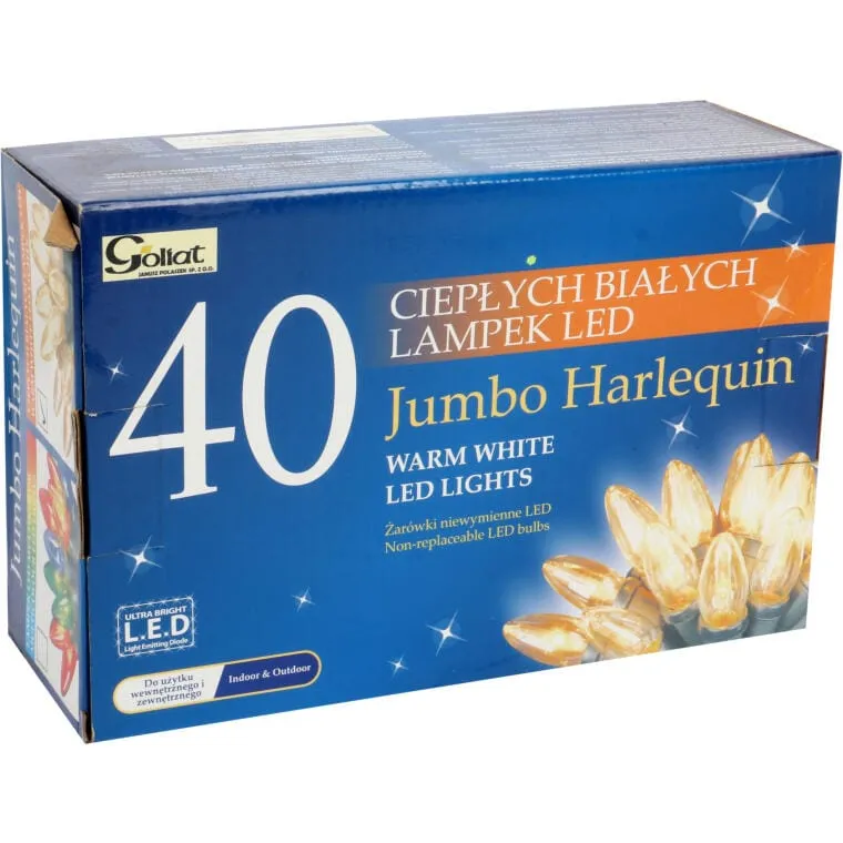 Energooszczędne Lampki Choinkowe JUMBO - 40 LED W Kształcie Świeczek, Ciepłe Białe Światło, 8.9m, Zasilanie Sieciowe