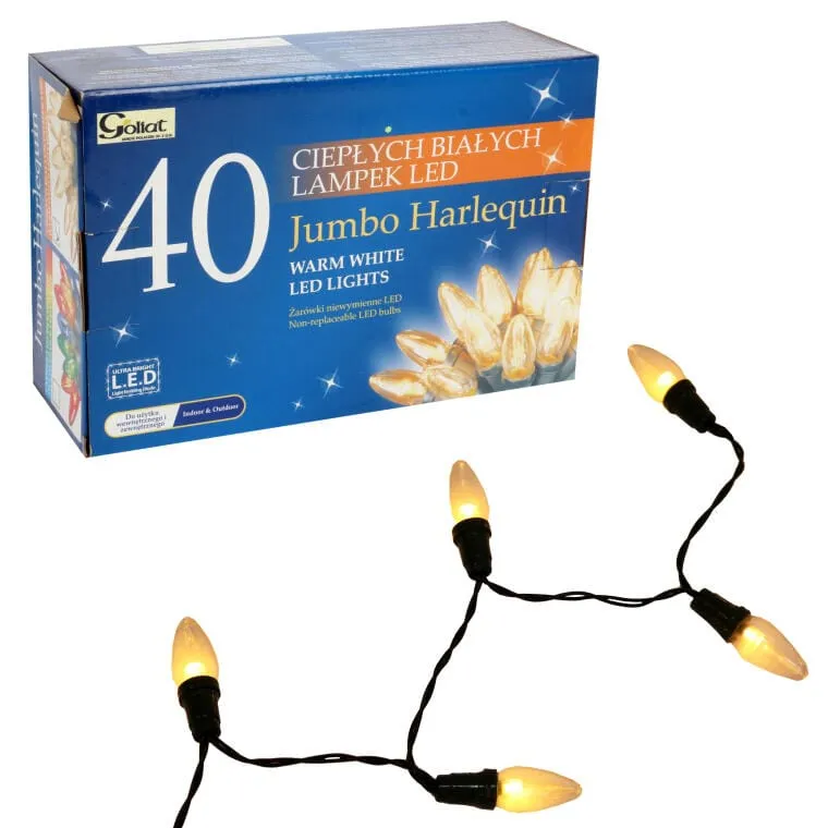 Energooszczędne Lampki Choinkowe JUMBO - 40 LED W Kształcie Świeczek, Ciepłe Białe Światło, 8.9m, Zasilanie Sieciowe