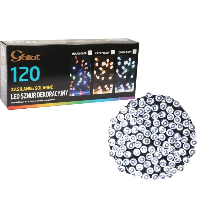 Lampki Choinkowe 120 LED Solary Zimny - Biały