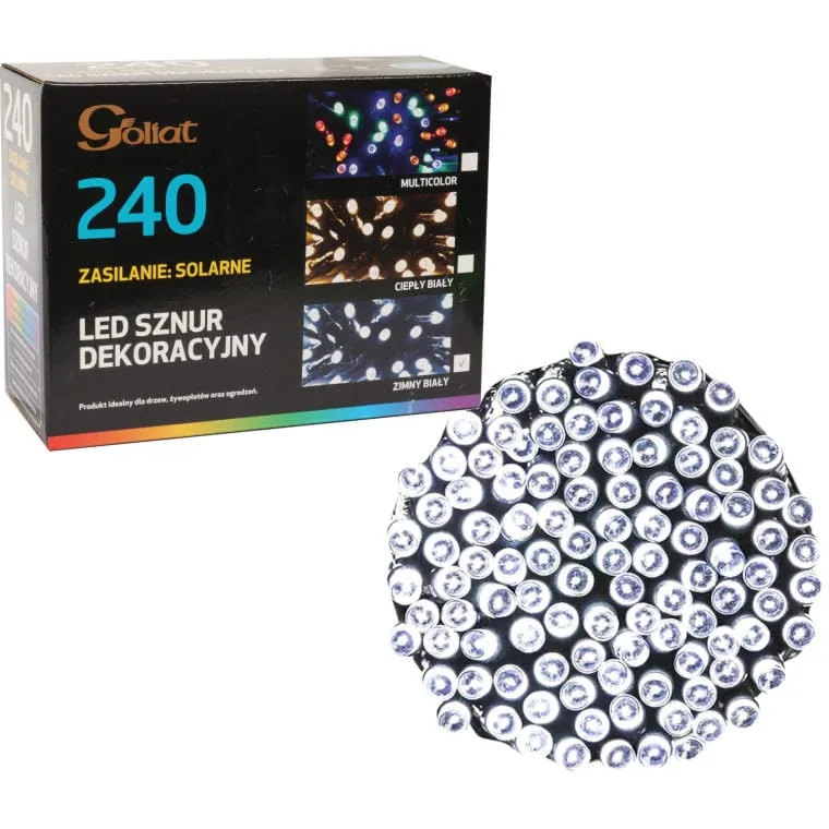 Lampki Choinkowe 240 LED Solary Zimny - Biały