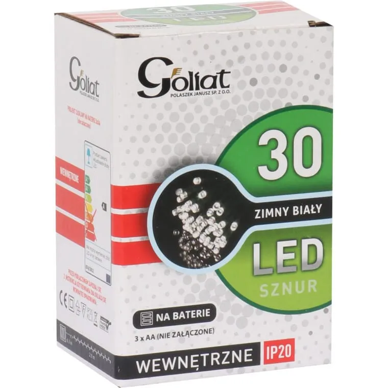 Lampki Choinkowe 30 LED Kolor Zimny Na Baterie - Biały