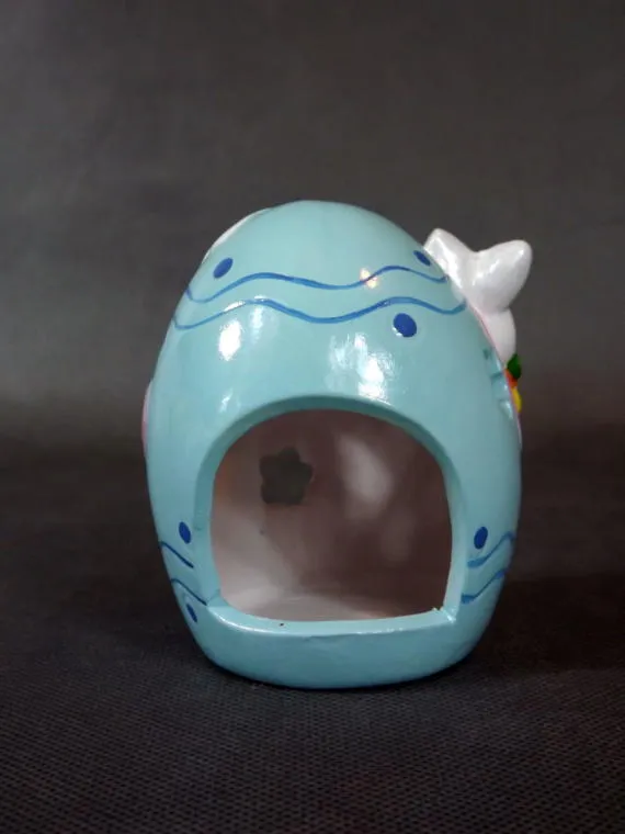 Jajko Ceramiczne Z Zajączkiem Lampion W Kolorze Niebieskim 9x7 cm