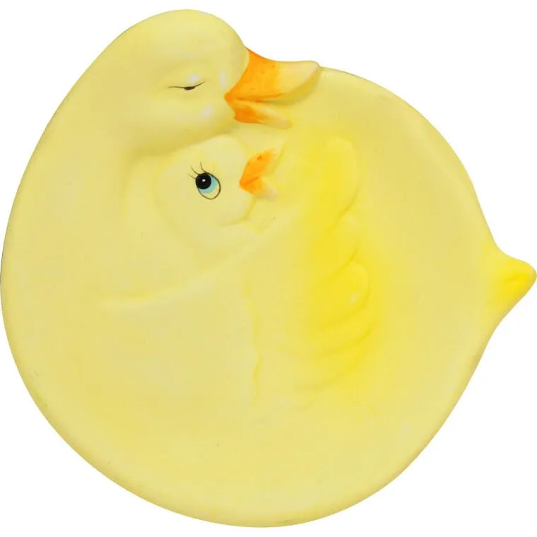 Żółta Ceramiczna Dekoracja Stołowa - Talerzyk W Kształcie Kaczki Z Kaczątkiem