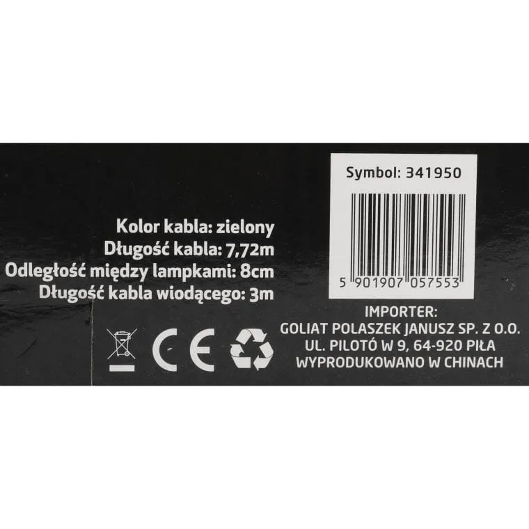 Lampki Choinkowe Na Energii Słonecznej 60 LED, Kolor Ciepły - Biały