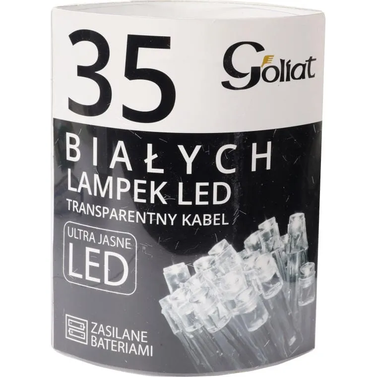 Lampki Choinkowe LED 35 Sztuk, Zimny Biały, Zasilane Bateriami 2XAA (Baterie Nie Załączone) - Do Użytku Wewnętrznego